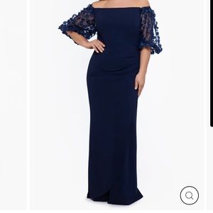 PLUS "MELANIE" 3D FLORAL SLEEVE SCUBA CREPE GOWN